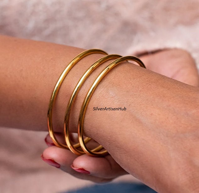 Set of Three Gold Plated Bangles gold Stackable Bangle 18K Gold