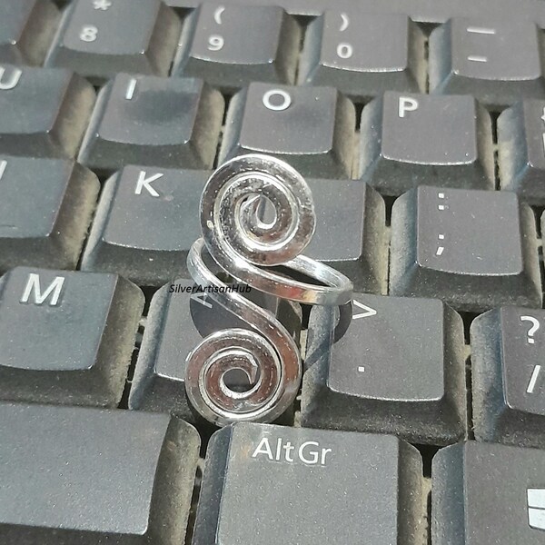 Silver Spiral Ring, Silver Swirl Ring, Adjustable Spiral Ring, 925 Silver Ring, Double Coils Ring, Spiral wrap around Ring, Gift For Her.