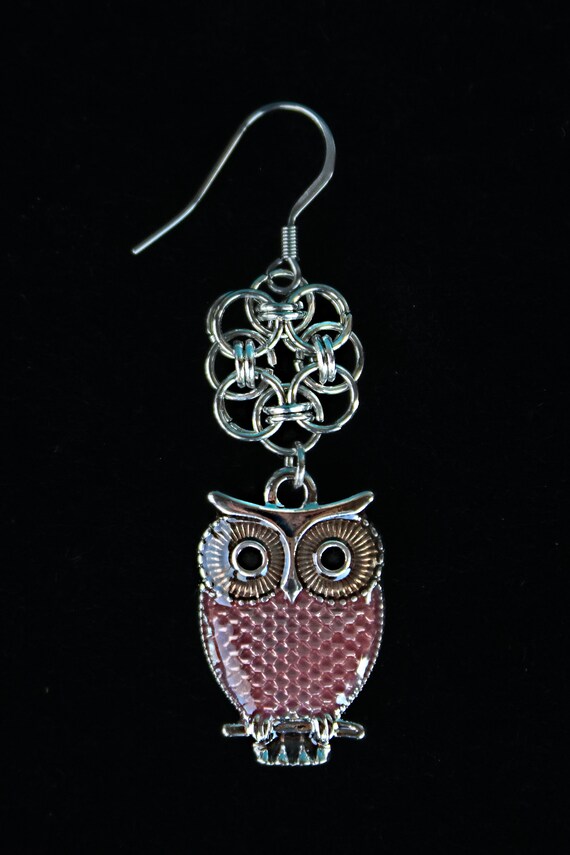 Owls with Pink Flowers Earringsq Owls with Pink Flowers Earringsq