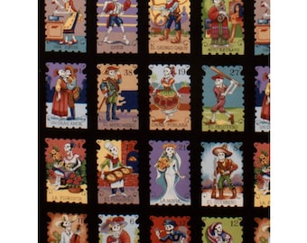 Alexander Henry CARTAS MARCADAS 100% Cotton Fabric-BTY-2 Color Choices Black/Bright Sewing Quilting Mexican Discontinued-no longer in print