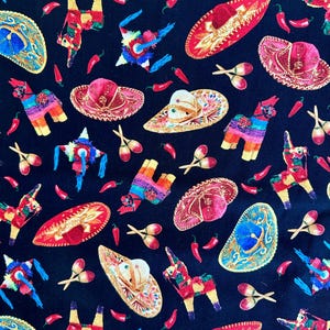 E Studio Fiesta TUCSON - 100% Cotton Fabric -BLACK 262- By the Yard Sewing- Quilting Crafts Mexican Southwest - DISCONTINUED - Out of Print