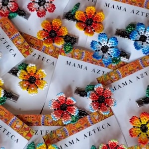 Beaded HUICHOL Flower Baby Hair Clips, Set/2 Clips, Hand-crafted, Baby/Toddler LISTING #2