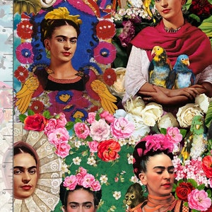 Timeless Treasures - Multi-Collage of Women&#39;s Portraits -  FRIDA - #Art CD15801 - 100% Cotton Fabric - By the Yard Sewing Quilting Mexican