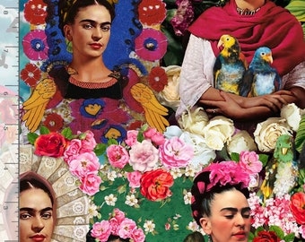 Timeless Treasures - Multi-Collage of Women&#39;s Portraits -  FRIDA - #Art CD15801 - 100% Cotton Fabric - By the Yard Sewing Quilting Mexican