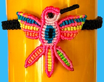 Colibri / Hummingbird Micro-crochet adjustable bracelet,  Large, Bright, Colorful, Hand-crafted, Minimalist design, LISTING #1 of 3