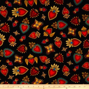 Timeless Treasures SACRED HEARTS #C-6620 - 100% Cotton Fabric -  44" Wide Sewing Quilting Crafts Mexican Religious