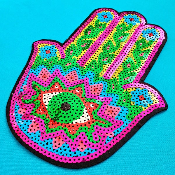 Hamsa Design Color-change Sequin Applique Patch - Size: 8" x 6" Sew/Glue-on Crafting