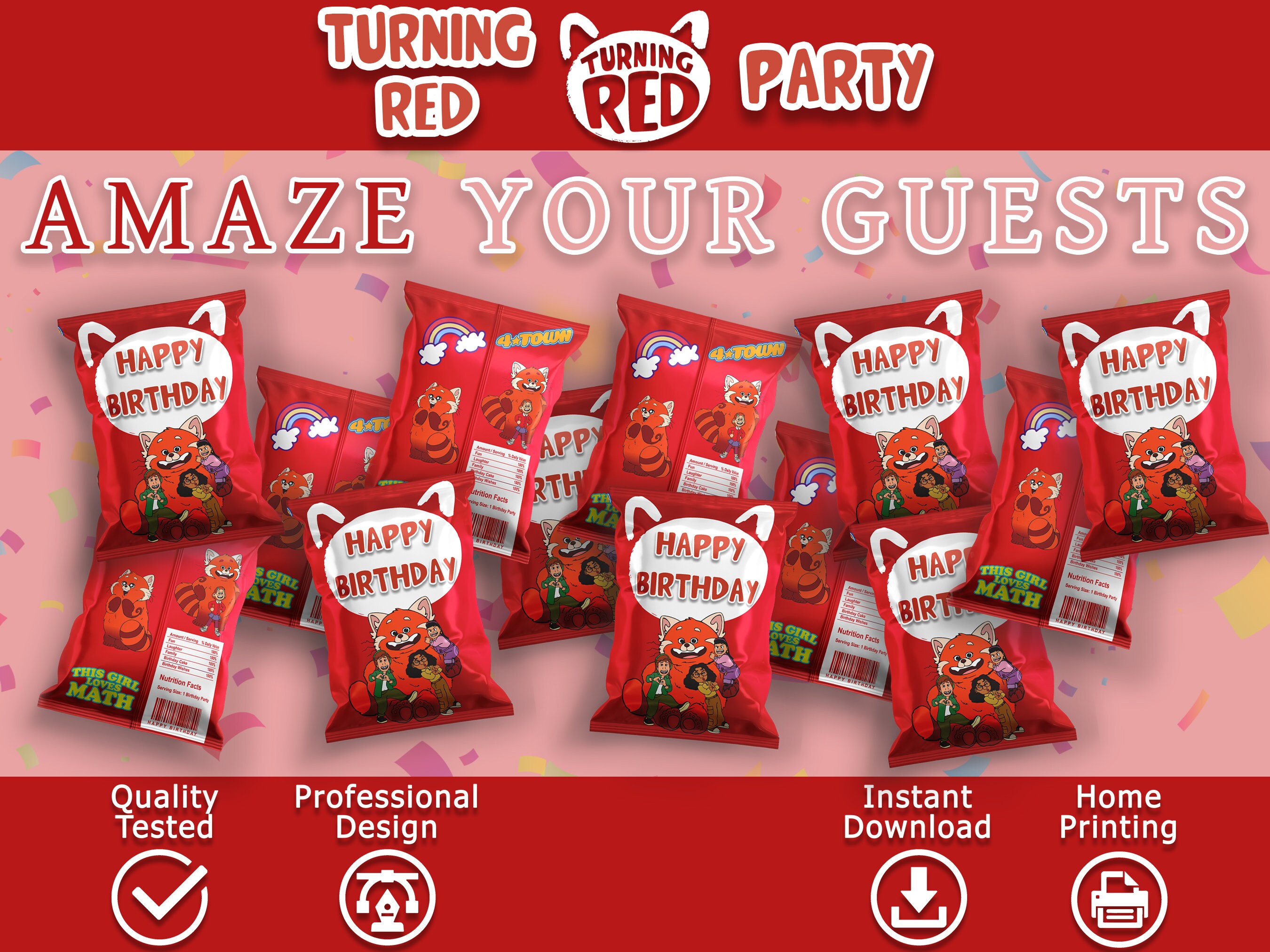 Turning Red Chip Bag Label, Turning Red Chips Party, Theme Birthday