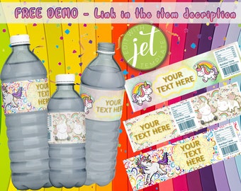 botella de agua mágica unicornio, plantilla de agua unicornio, etiqueta temática unicornio, plantilla editable paquete unicornio, fiesta de cumpleaños mágica unicornio
