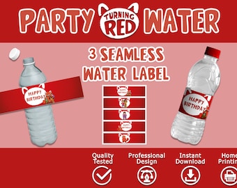 Girando etiquetas de botellas de agua rojas, Girando etiquetas de agua rojas, Girando etiquetas de botellas rojas, Girando etiquetas rojas, Girando fiesta de cumpleaños roja, 4town