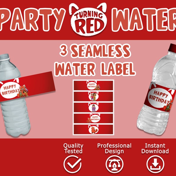 Turning Red Water Bottle Labels, Turning Red Water Labels, Turning Red Bottle Labels, Turning Red Labels, Turning Red Birthday Party, 4town