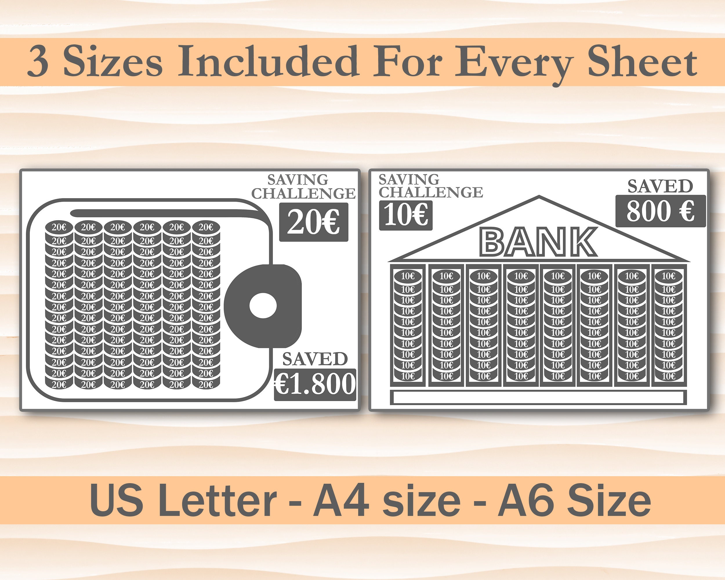 Money Saving Challenge Tracker, Printable Money Tree Spell, Envelope Euro Saving Bundle, A6