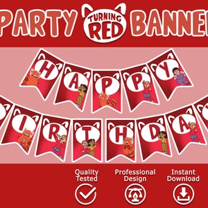turning red Banner, turning red Birthday Banner, turning red digital, turning red pennant, turning red party, turning red table, 4town