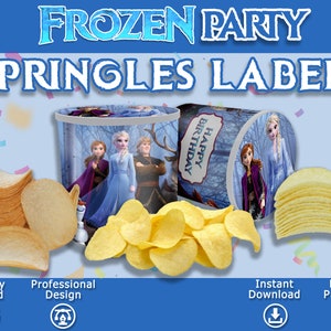 frozen birthday party pringles shaker templates - anna elsa 40gr chips wrapper can labels printables favor olaf