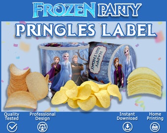Modelos de coqueteleira Pringles para festa de aniversário da Frozen - Anna Elsa, embalagens de chips de 40g, rótulos para latas, lembrancinhas para imprimir, Olaf