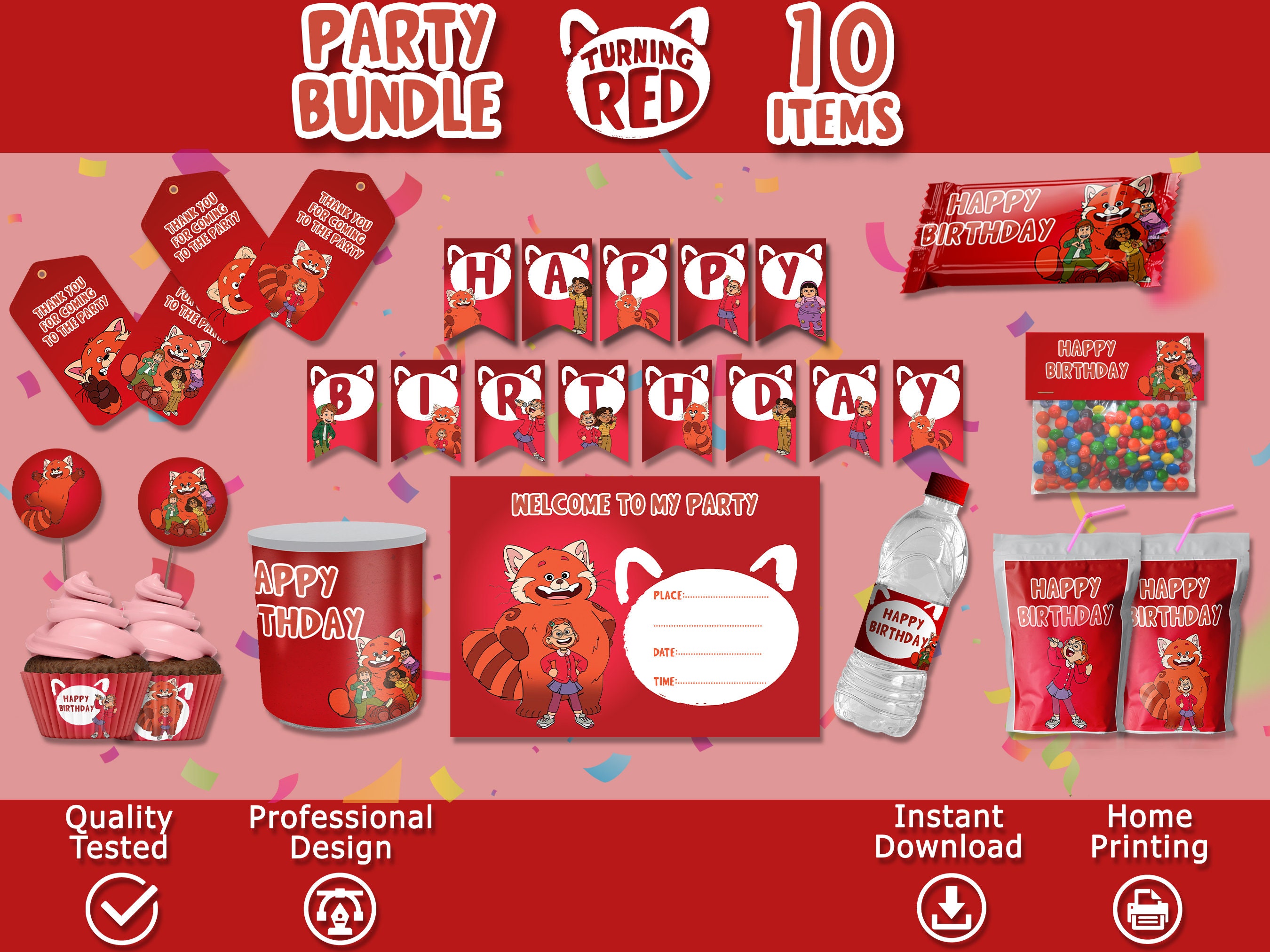Turning Red Party Supplies Turning Red Birthday Decorations Etsy New
