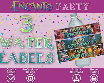 Encanto Water Bottle Labels template, Encanto Water Bottle wrapper, Encanto Birthday Party Decorations supplies, encanto bday water labels
