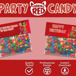 Turning Red Treat Bag Toppers, Turning Red Candy Bag Topper, Turning Red candy topper, Turning Red Treat Bag Top, red Printable Digital File