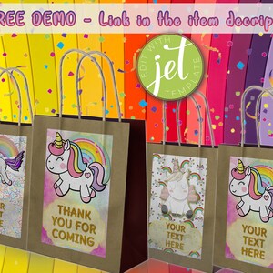 Unicorn Party Favor Bags, Unicorn Birthday Candy Bags, Unicorn pink Pinata Bags, Unicorn Treat Bags editable, Unicorn magical birthday Party