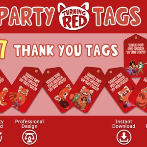 Turning Red thank you tags, Turning Red favor tag, Turning Red party favor, Turning Red party bag, Turning Red printable, Turning Red