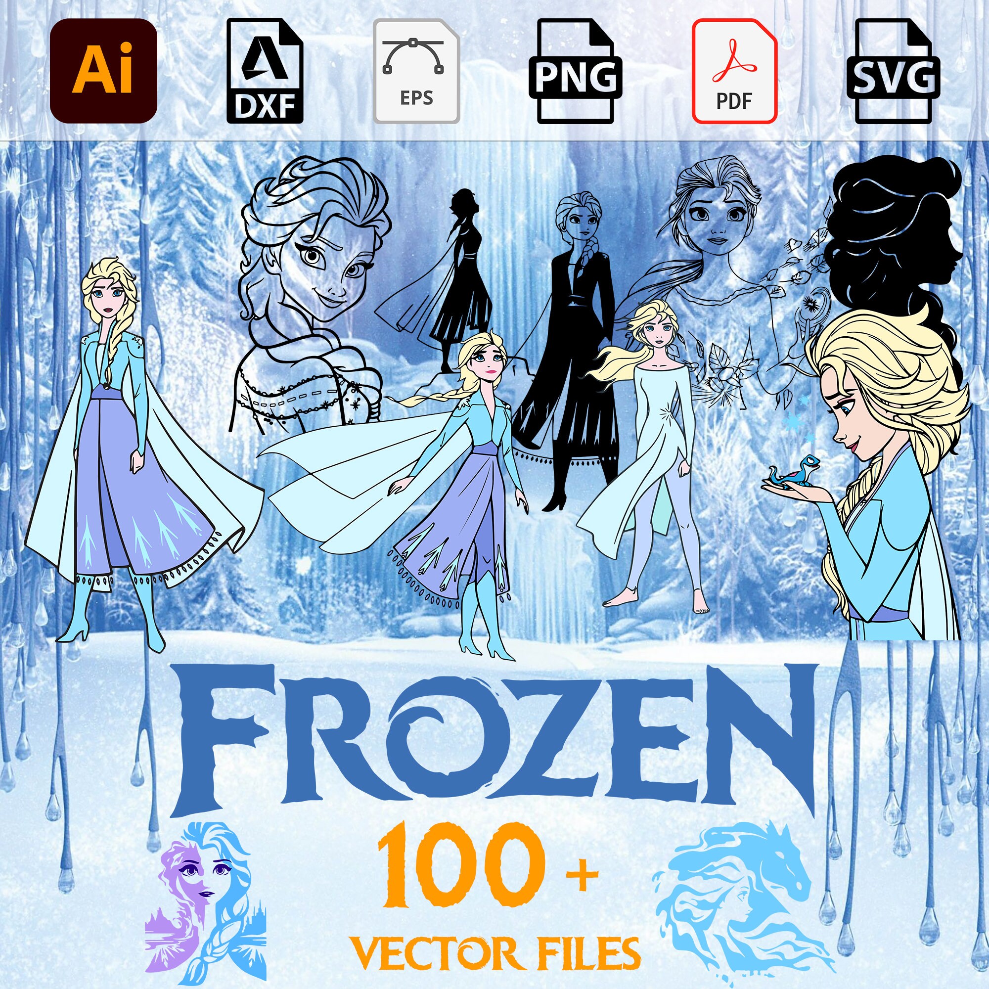 Frozen SVG PNG Clipart Bundle, frozen svg, frozen svg cricut, frozen 2 ...