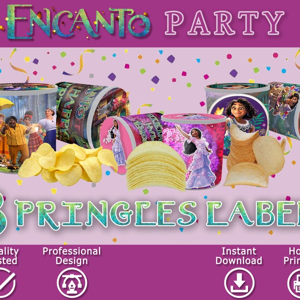 encanto birthday party pringles shaker templates - mirabel 40gr chips wrapper can labels printables favor casita