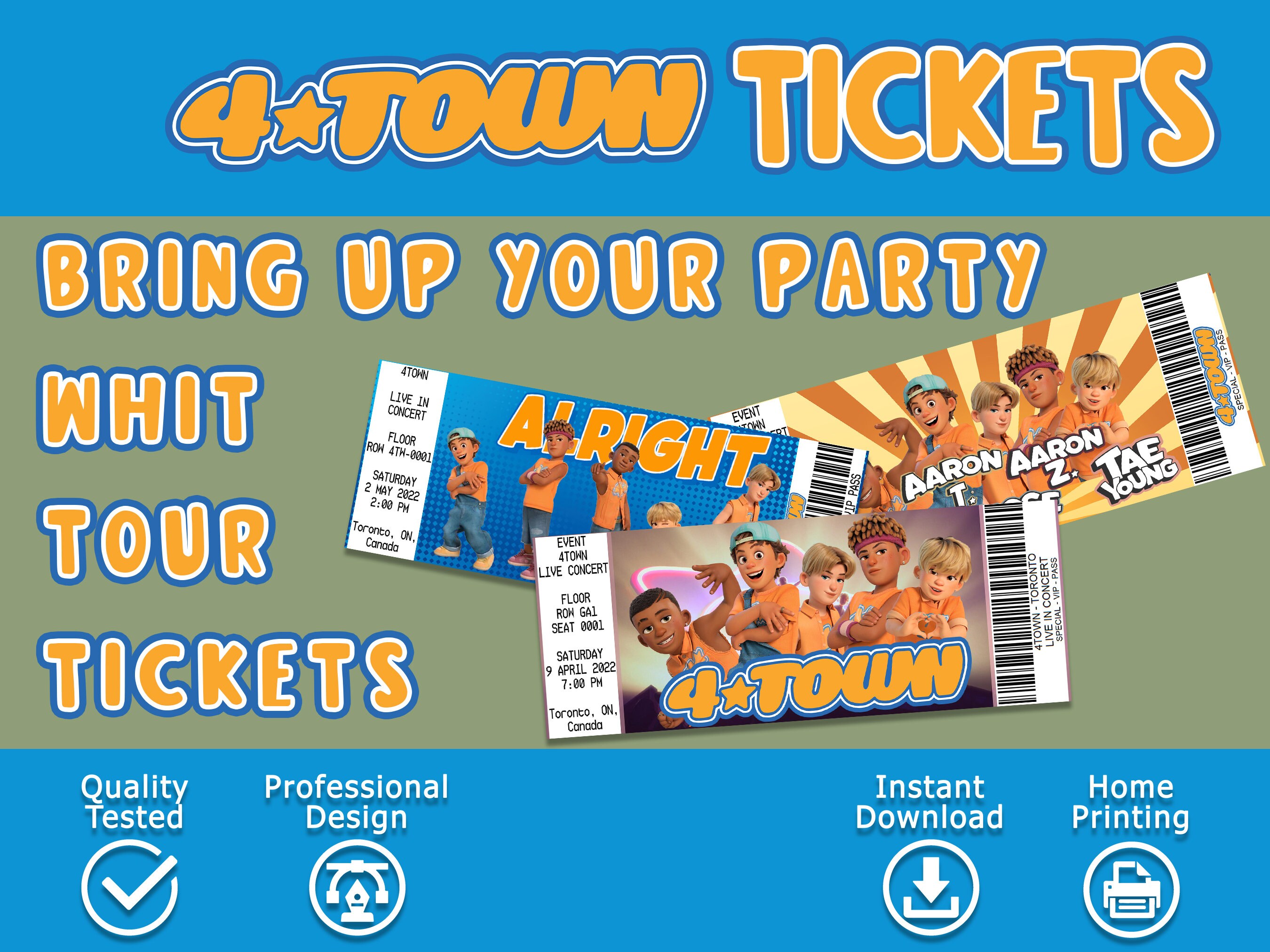 4 Town Party Tickets Poster, 4town Birthday Invitation, 4 Town Custom