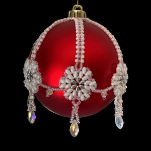 Beaded Snowflake Christmas Ornament Cover Pattern and Tutorial for 80mm, 3.15" Round Bauble Ornament
