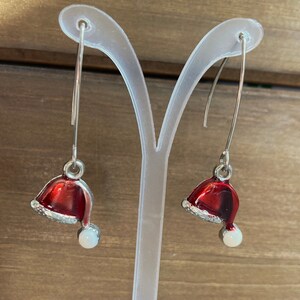 Santa Hat Earrings Christmas Charm Earrings Enamel Santa Jewelry Stainless Steel Hooks Holiday Gift for Her Xmas Earrings