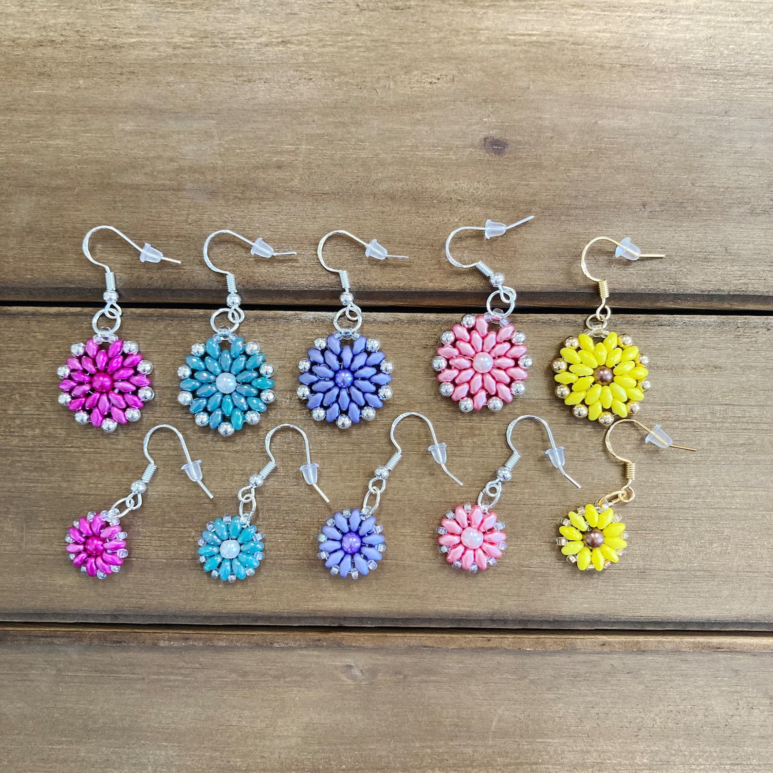Beaded Flower Earrings Pattern Tutorial, 2 Tutorials for Sunflower