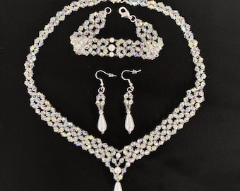 Crystal Bicone Necklace & Earring Tutorial PDF Beaded Bridal Jewelry Pattern Seed Bead DIY Wedding Set Formal Jewelry Design