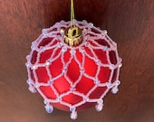 Beaded Christmas Ornament Cover Pattern Tutorial with Netting for 3.15" 80mm Round Bauble