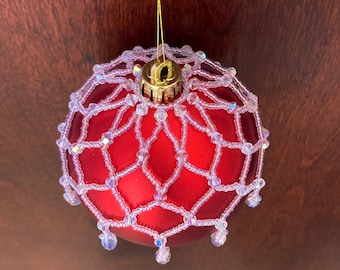 Beaded Christmas Ornament Cover Pattern Tutorial with Netting for 80mm, 3.15" Round Bauble