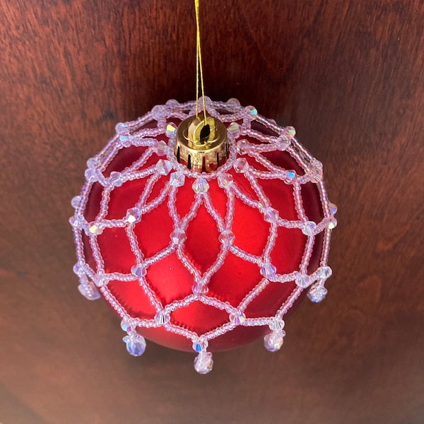 Beaded Christmas Ornament Cover Pattern Tutorial with Netting for 80mm, 3.15" Round Bauble