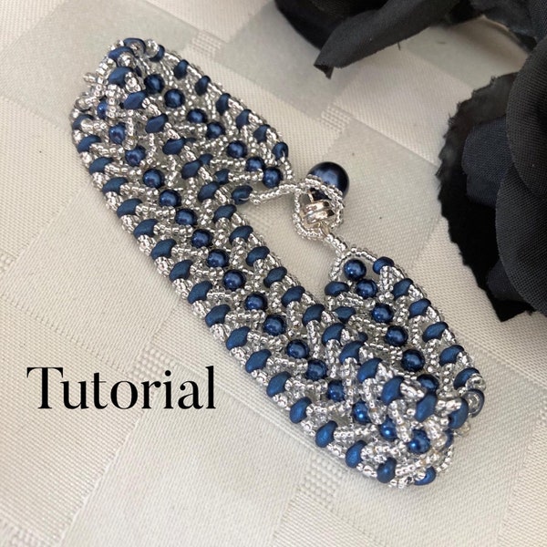 Flat Spiral Woven Beaded Bracelet Pattern and Tutorial using Seed Beads, Crystal Pearls, and Duo Beads