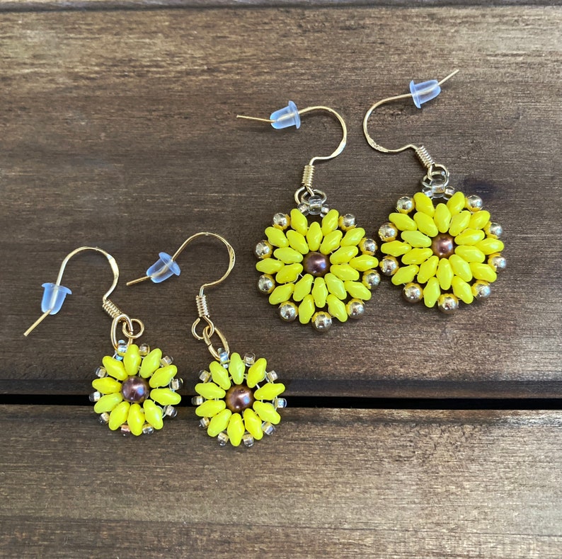 Beaded Flower Earrings Pattern Tutorial, 2 Tutorials for Sunflower