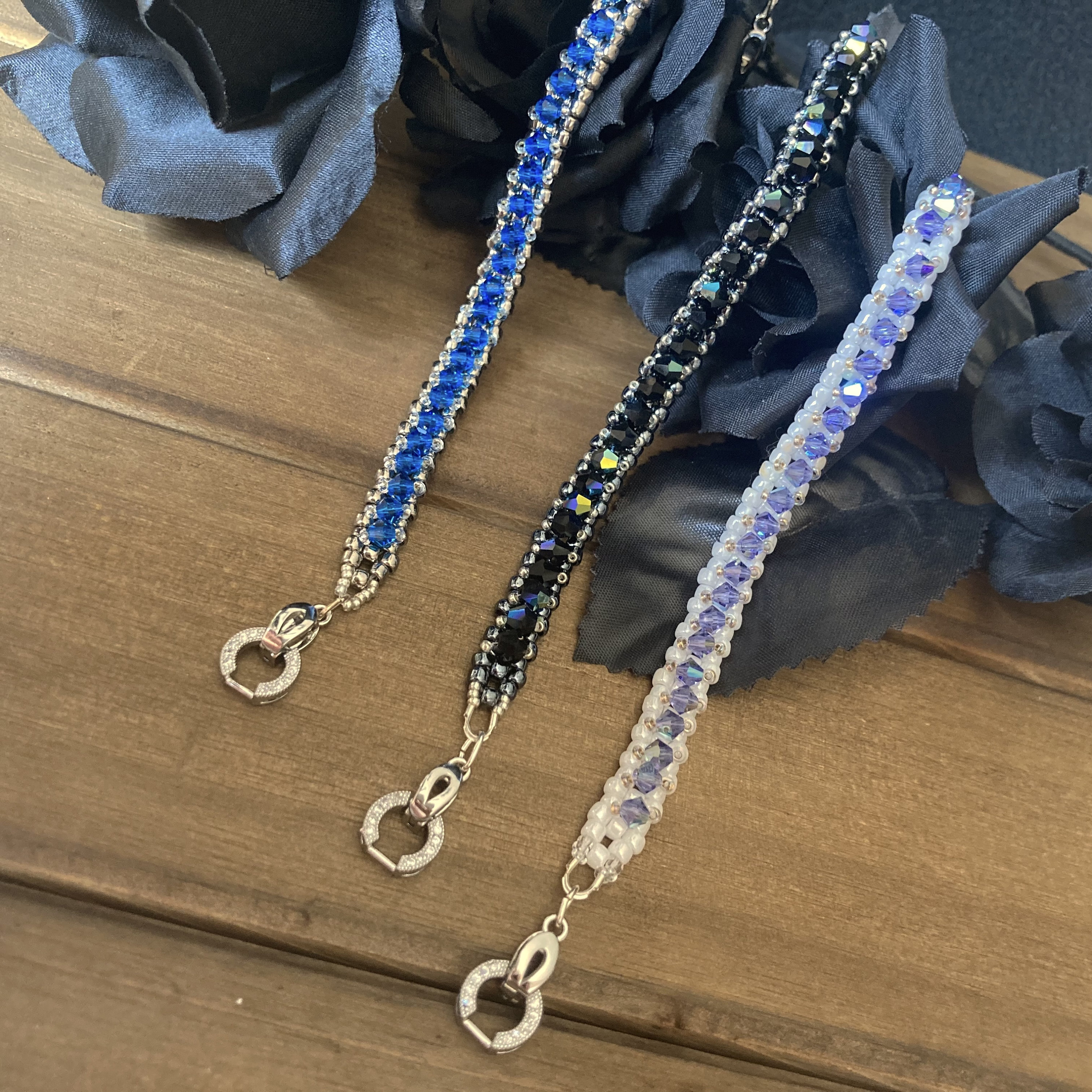 Handmade Crystal Bicone Tennis Bracelet Preciosa Crystal and Seed Bead Woven Bracelet