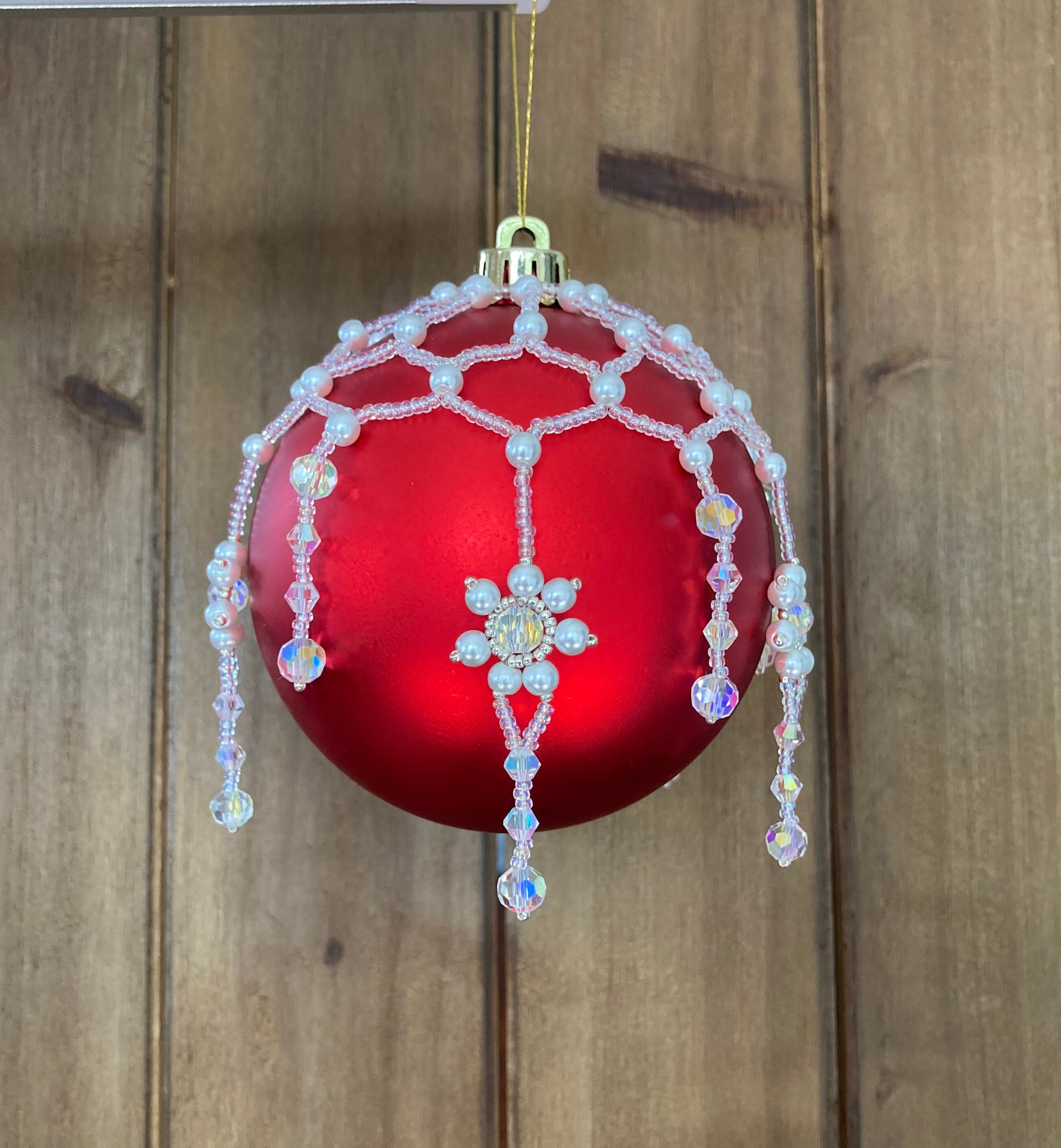 Beaded Christmas Ornament Cover Pattern and Tutorial With Netting, Snowflakes and Icicles for