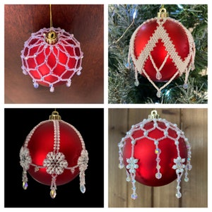 Beaded Christmas Ornament Pattern Multi Patterns Ornament Tutorial Beaded Christmas Ornament Cover for 80mm, 3.15&quot; Round Bauble Ornaments