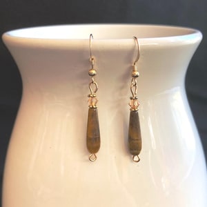 Tiger’s Eye & Topaz Crystal Teardrop Earrings 14K Gold Filled Hooks Handmade Lightweight Gemstone Jewelry