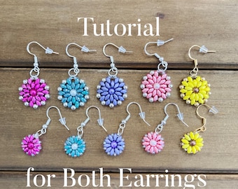 Beaded Flower Earring Pattern Daisy Sunflower Beading Tutorial PDF 2-in-1 MiniDuo Bead Earring Pattern DIY Beaded Earrings Instant Download
