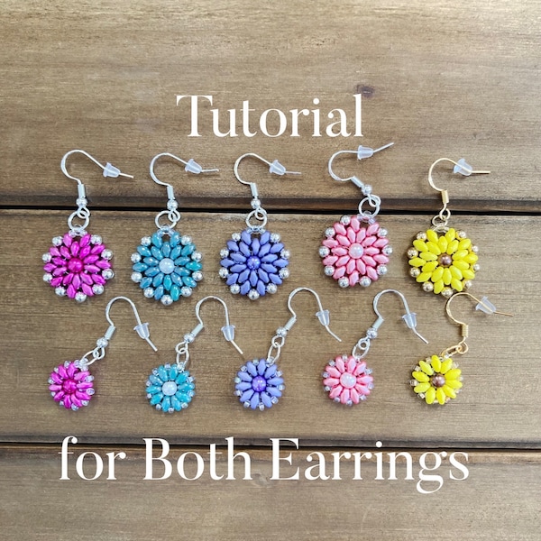 Beaded Flower Earrings Pattern Tutorial, 2 Tutorials for Sunflower / Daisy Earrings