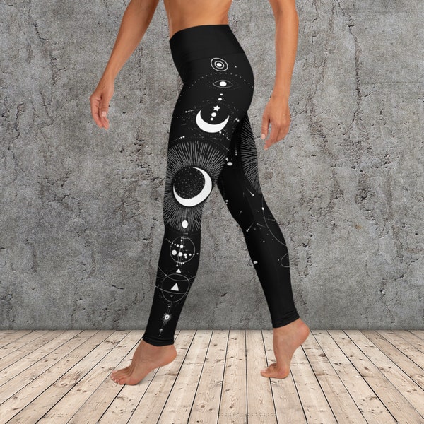 Leggings de Yoga de Lune - Leggings Noirs - Legging d’Entraînement - Vêtements zodiacaux - Vêtements d’astrologie - Pantalons de yoga - Leggings de yoga Taille haute