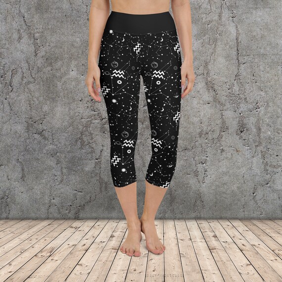 Aquarius Zodiac Yoga Capri Leggings Yoga Capri Womens Capri Leggings Yoga Capri  Pants Workout Capris Leggings Astrology Clothes 