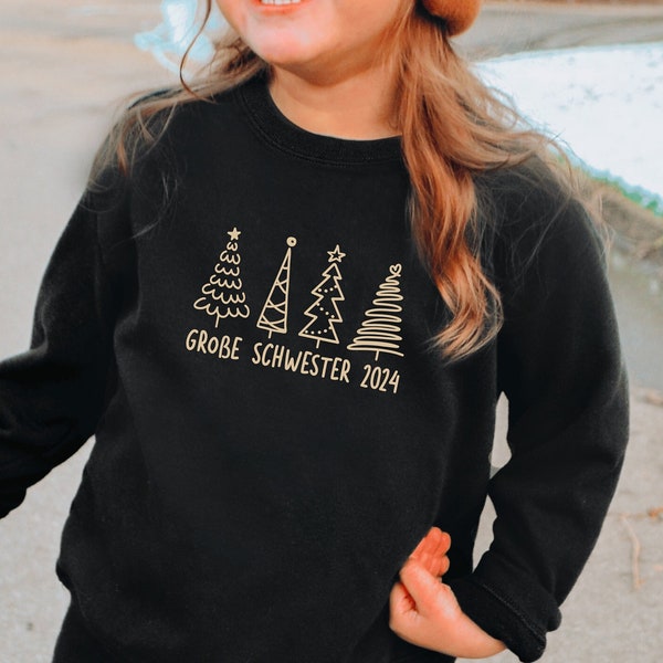 Christmas sweatshirt I "big sister 2024" or desired text I with Christmas trees I announcement 2nd child Christmas I pullover sweater