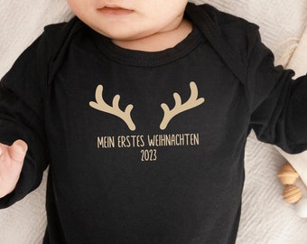 Il mio primo body per neonato di Natale 2023 con corna di renna e corna semplici Ho personalizzato con il testo e il nome desiderati I Completo natalizio per neonati