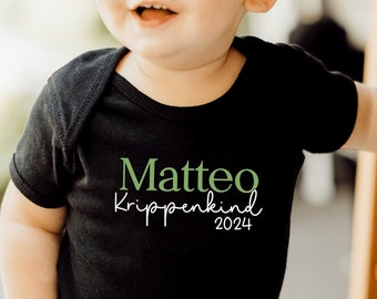 T-shirt noir ou body pour bébé "Enfant de crèche 2024" ou texte souhaité I par exemple enfant de maternelle / enfant de garderie I personnalisé avec son nom