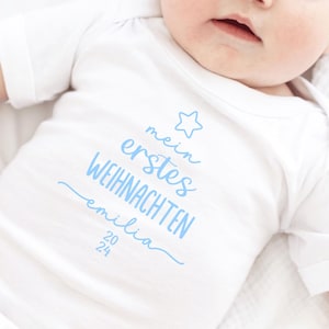 meu primeiro body ou camiseta para bebê de Natal de 2024 I Estrela da árvore de Natal Eu personalizei com nome I Roupa de Natal bebê