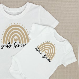 white T-shirt or baby bodysuit "big sister" / "little brother" Boho rainbow I can be combined with sibling outfit I gift birth