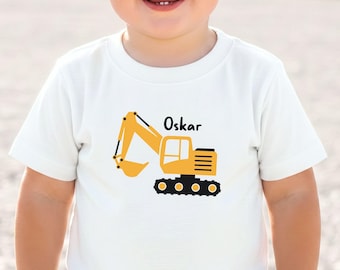 Camiseta infantil personalizada con diseño de excavadora, con nombre y color de impresión a elegir | Regalo para niños